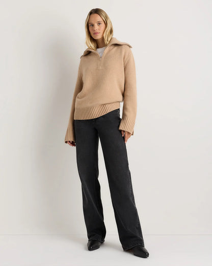 Luxe Baby Cashmere Quarter Zip Sweater - XS / Creamy Cortado