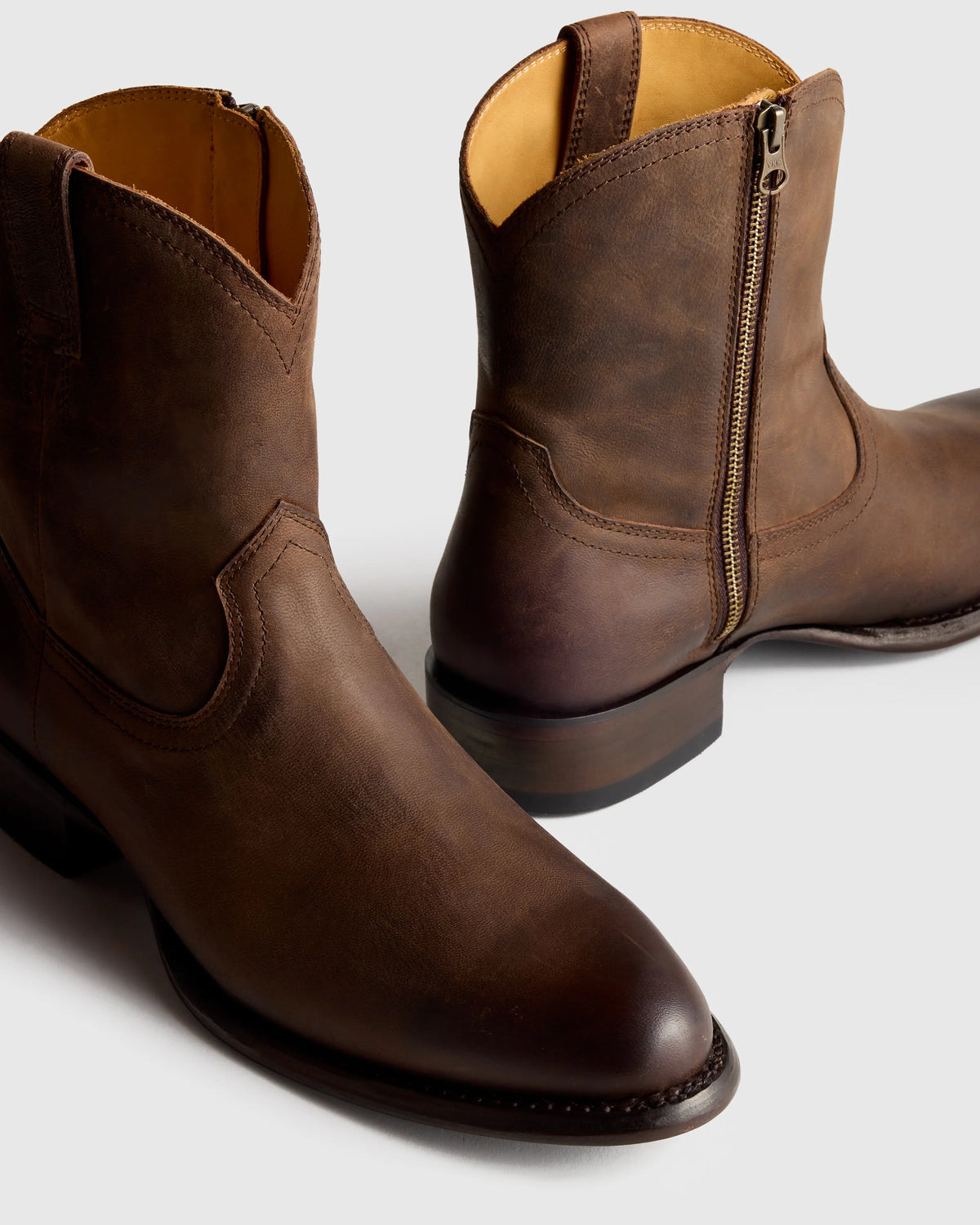 Crafted Leather Western Zip Boot - 7 / Dark Chocolate