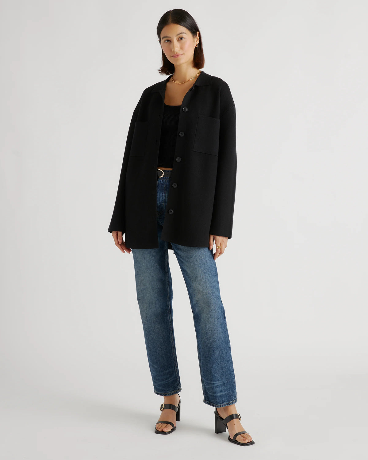 Eco-Knit Milano Stitch Oversized Shirt Jacket - XS / Heather Grey