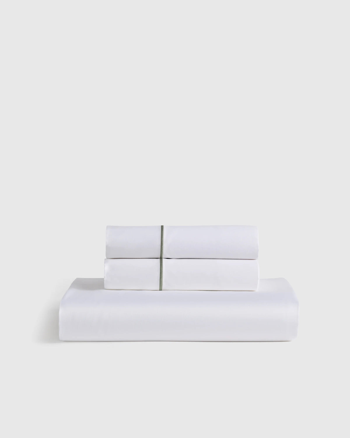 Signature Giza Cotton Sateen Embroidered Fitted Sheet Set - Twin / White/Dried Sage