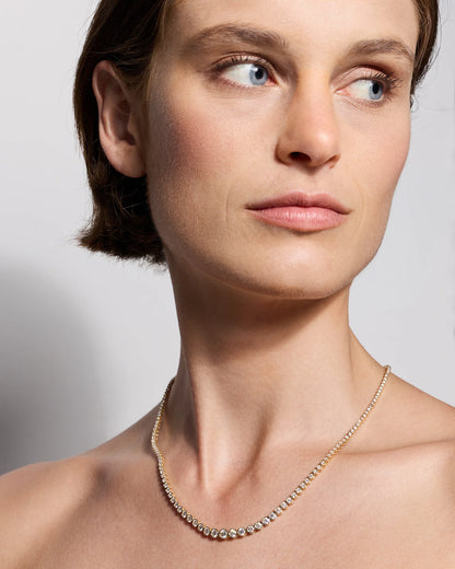14K Gold Lab Grown Diamond Bezel Set Graduated Tennis Necklace - 7ctw - One Size / Yellow Gold