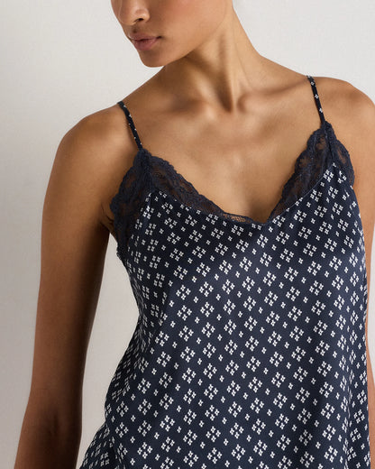100% Washable Silk Satin Lace Cami Pajama Top - XS / Black