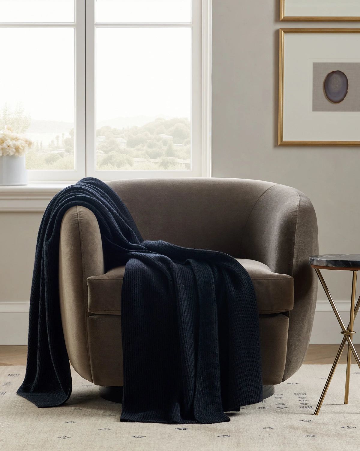 Ribbed Knit Cashmere Throw - 50x70 / Oatmeal