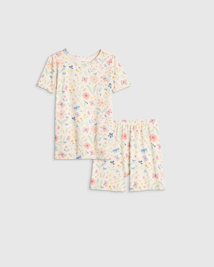 Bamboo Short Sleeve and Shorts Pajama Set - 6 / Lavender Hearts