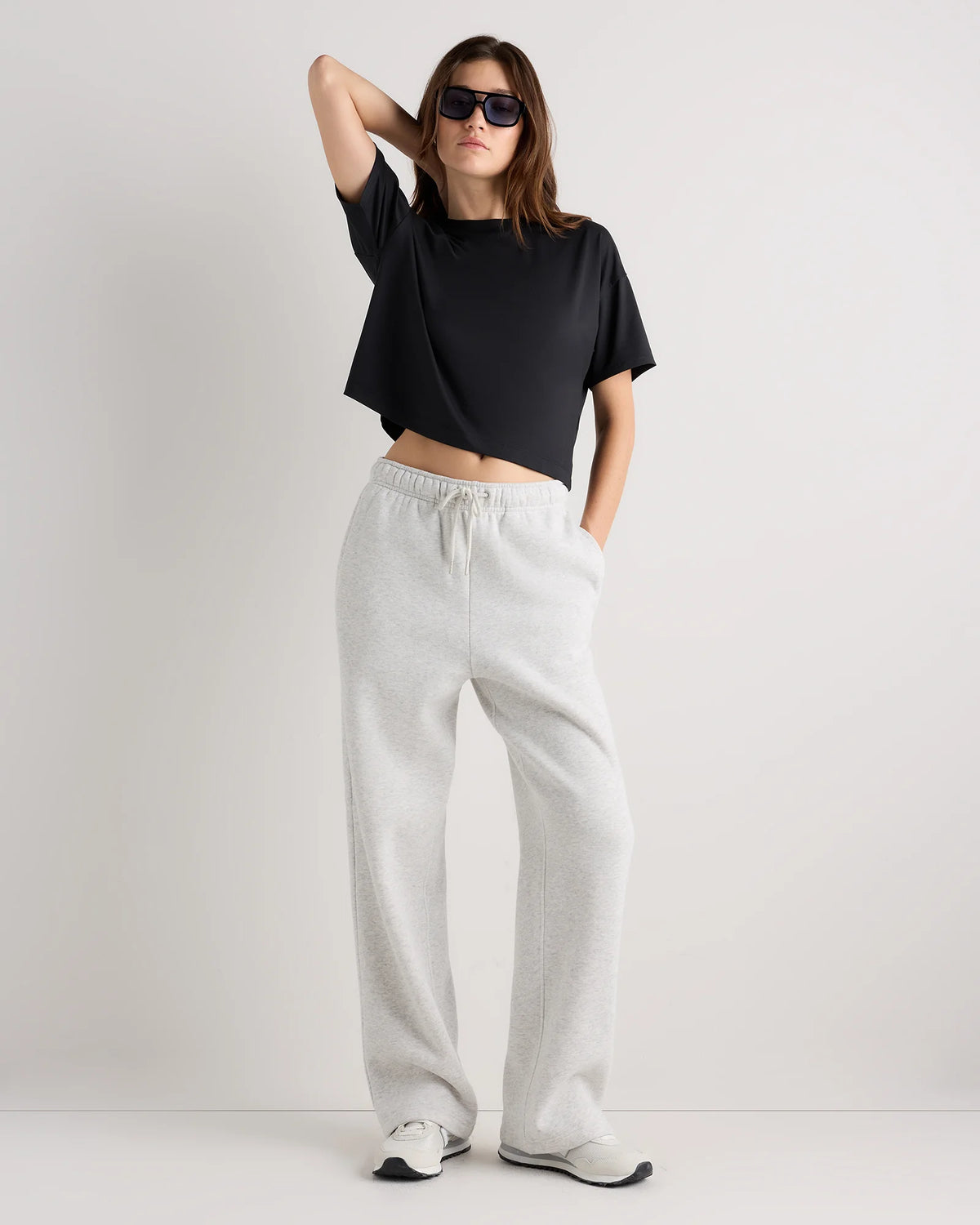 Flowknit Breeze Boxy Cropped Tee - XS / Heather Deep Navy