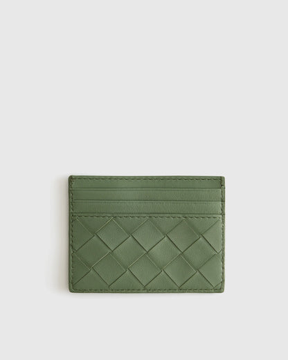 Italian Handwoven Leather Small Card Case - One Size / Cognac