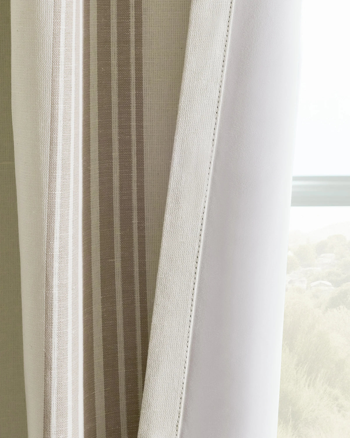Coastal Stripe Linen Cotton True Blackout Curtain - Single Panel - 48x84 / Ivory/Fog