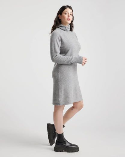 Mongolian Cashmere Turtleneck Sweater Dress - XS / Moss
