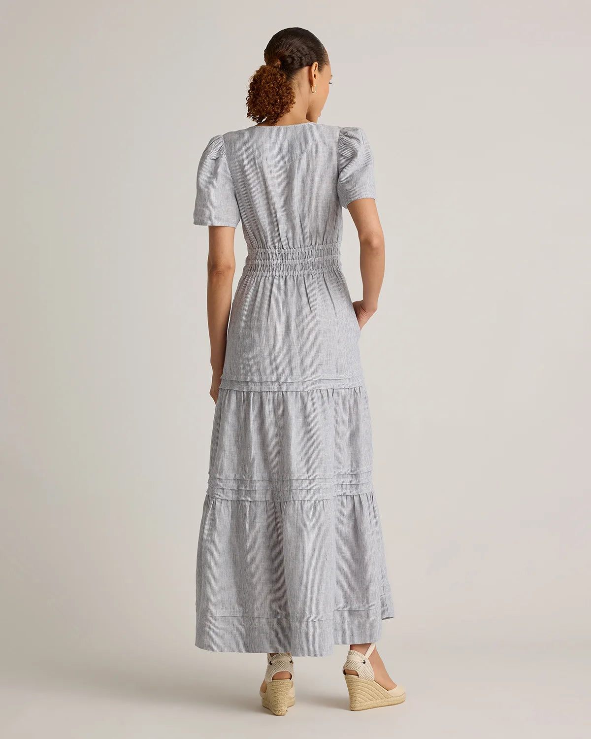 100% European Linen Tiered Maxi Dress - XS / Deep Navy