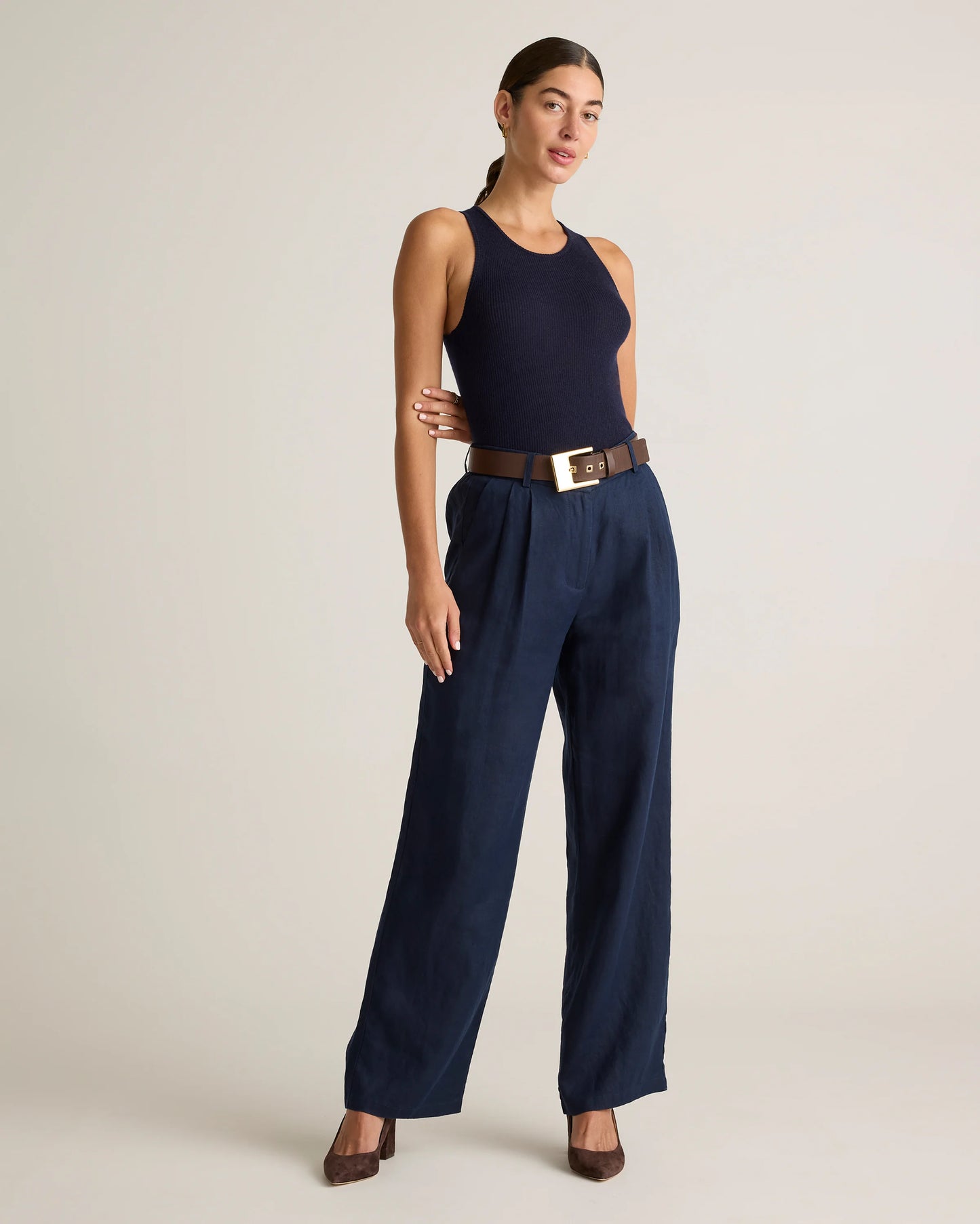 100% European Linen Pleated Trouser - 0 / Bayberry Olive