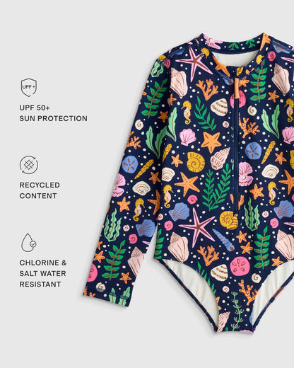Long Sleeve Zip-Up Swimsuit - 2T / Happy Floral