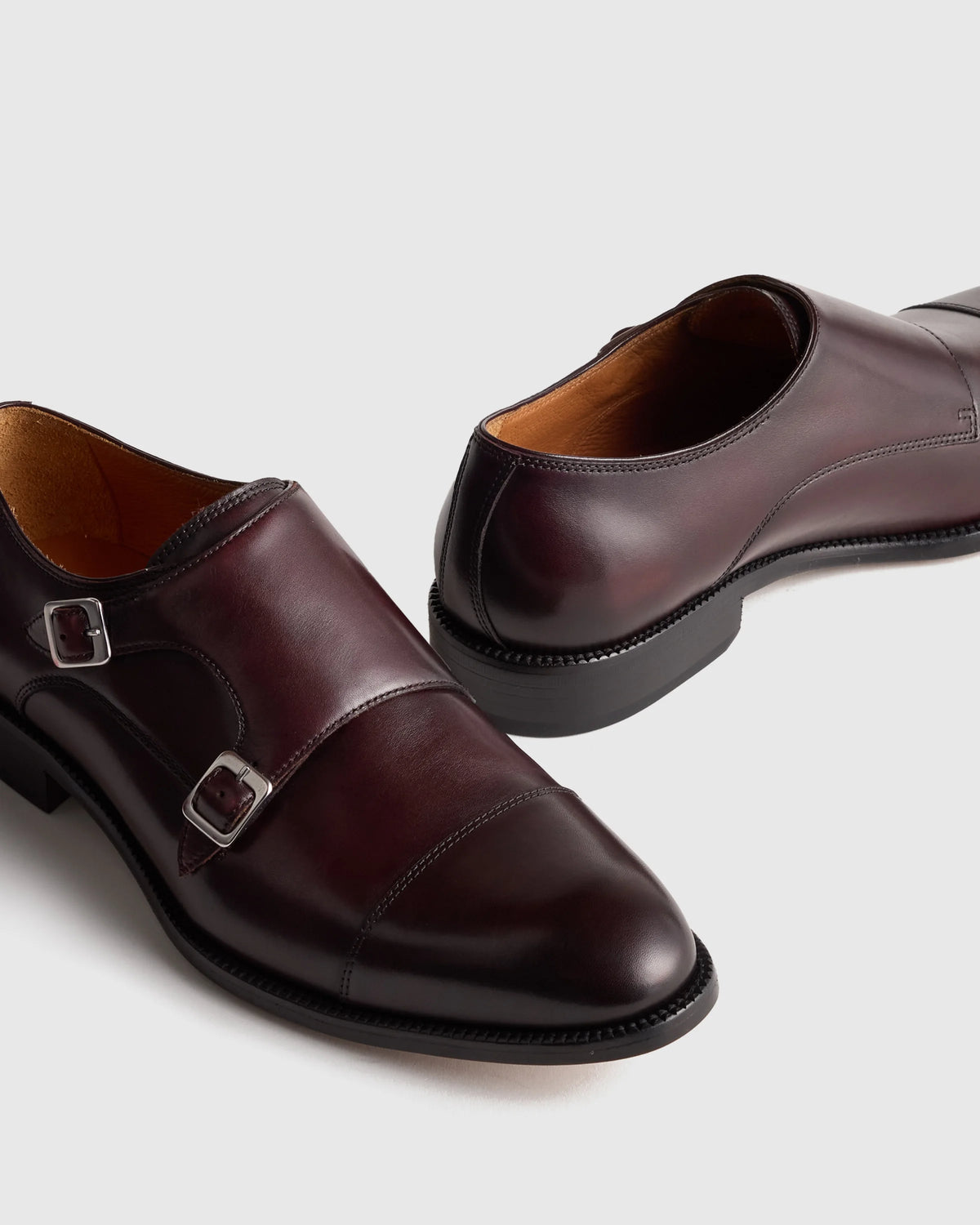 Italian Leather Monk Strap Oxford - 7 / Black
