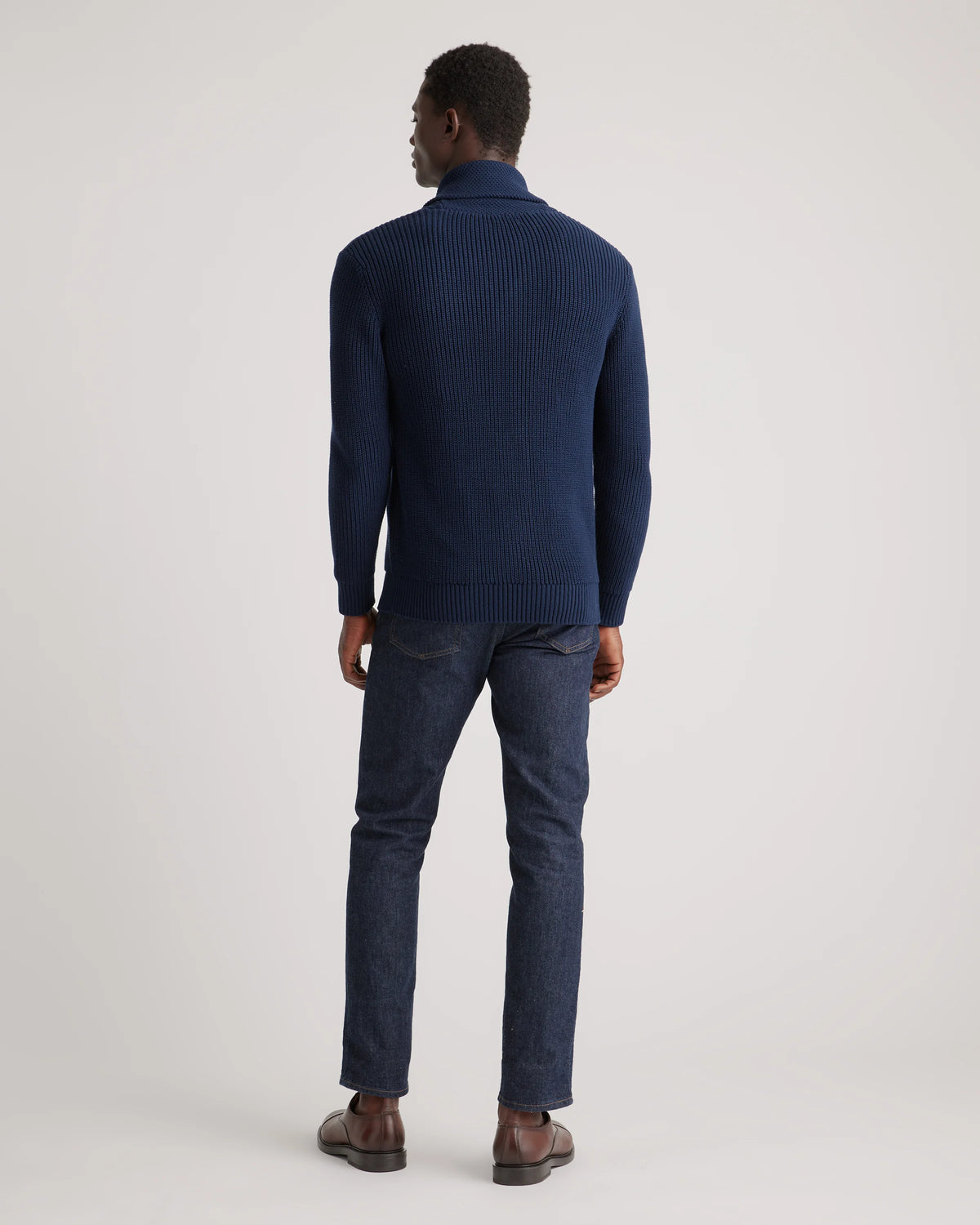100% Organic Cotton Shawl-Collar Cardigan Sweater - S / Navy
