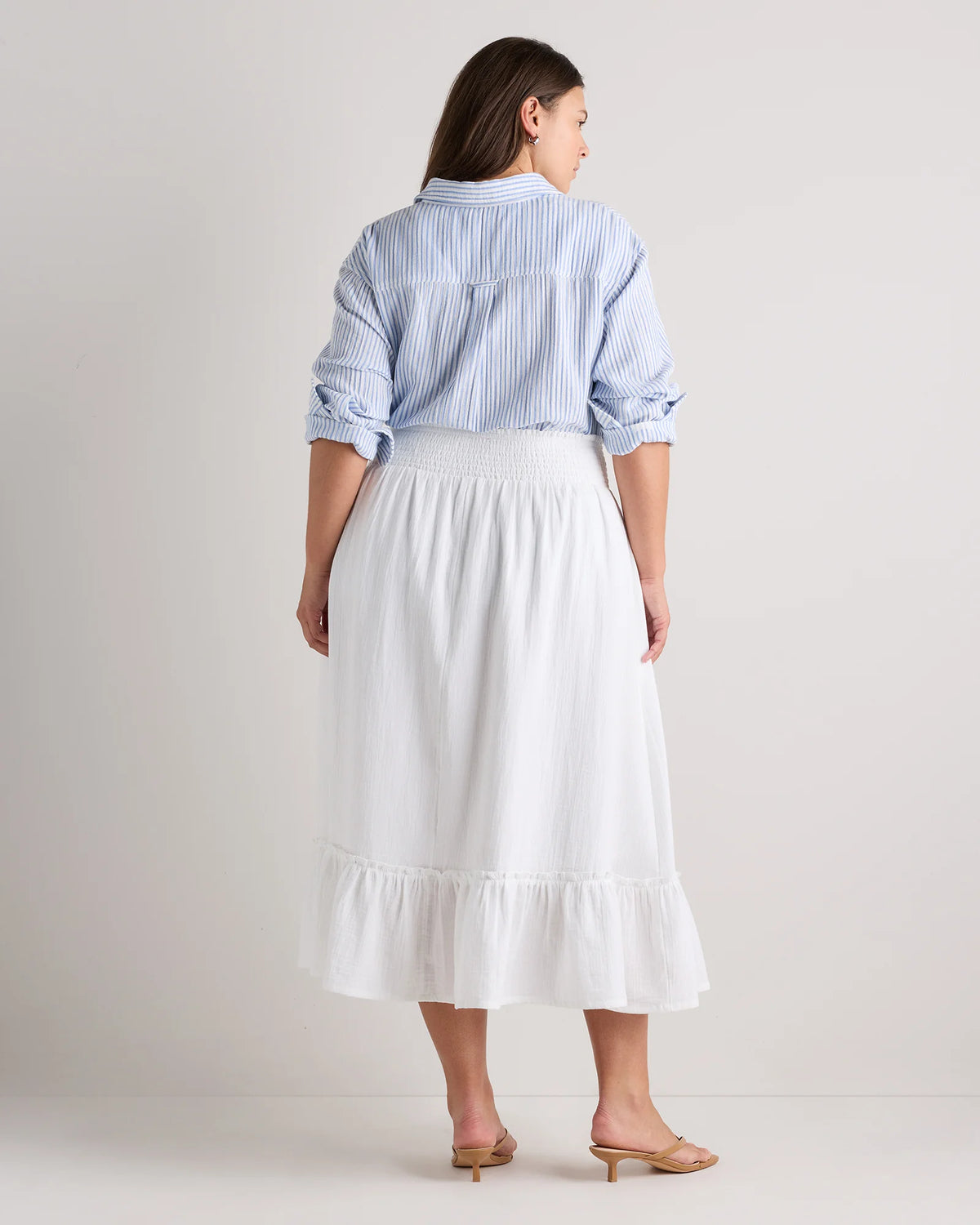 100% Organic Cotton Gauze Smocked Maxi Skirt - 1X / White