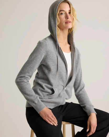 Mongolian Cashmere Full-Zip Hoodie - XS / Heather Grey