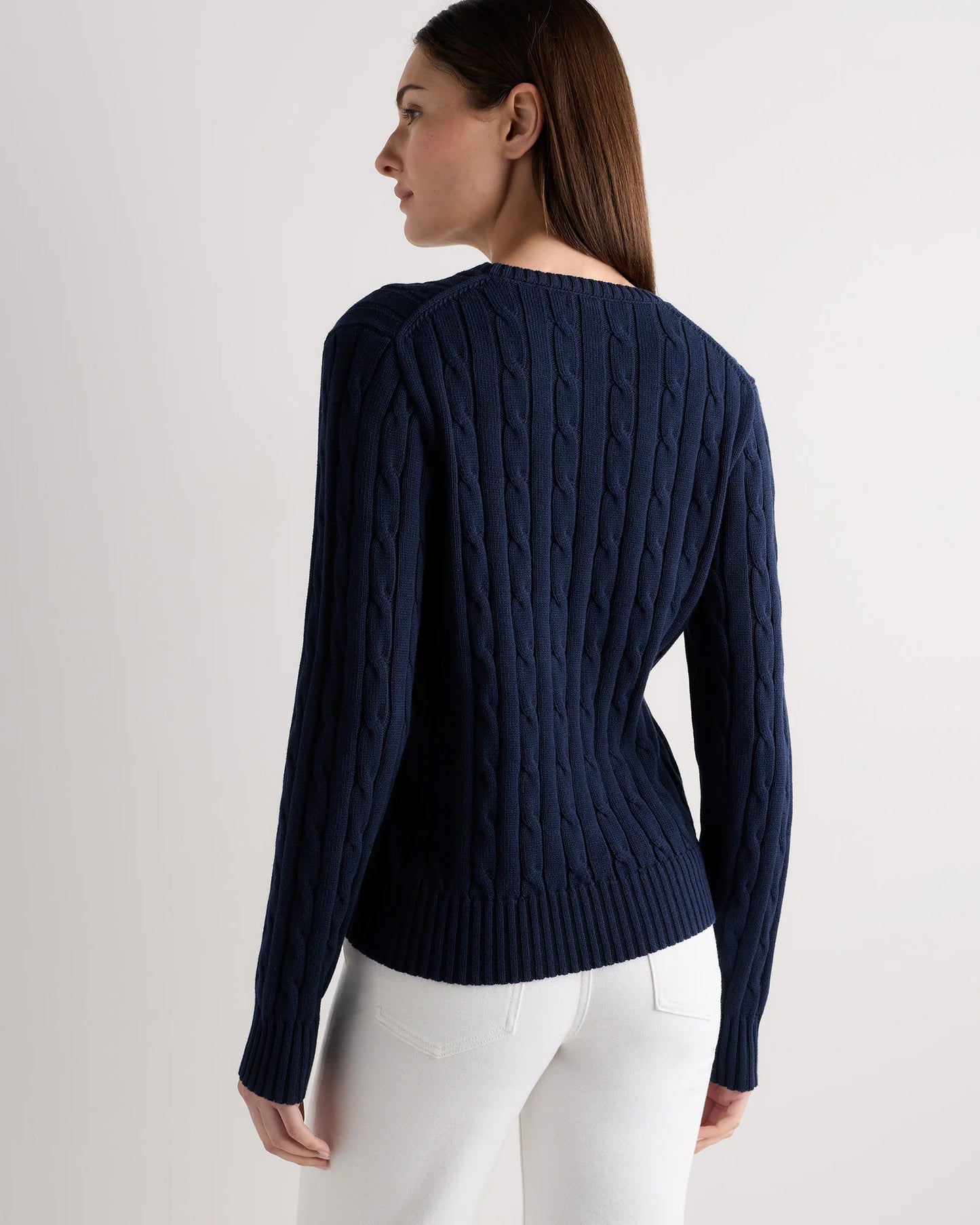 100% Organic Cotton Cable Crewneck Sweater - XS / Sapphire Blue