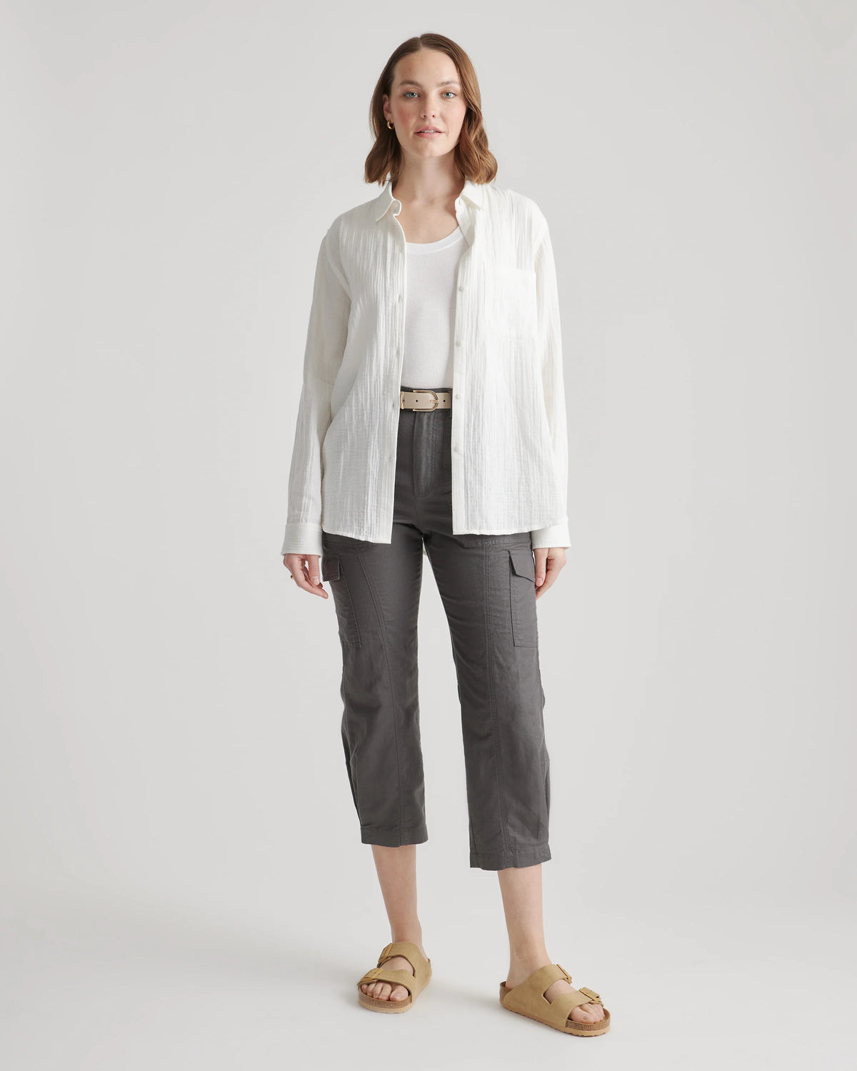 100% Organic Cotton Gauze Long Sleeve Shirt - XS / Khaki Gingham