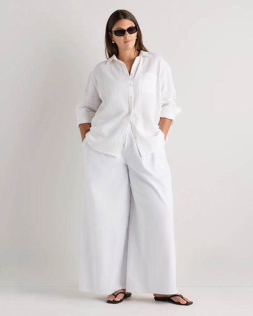 100% Organic Cotton Gauze Long Sleeve Shirt - 1X / White