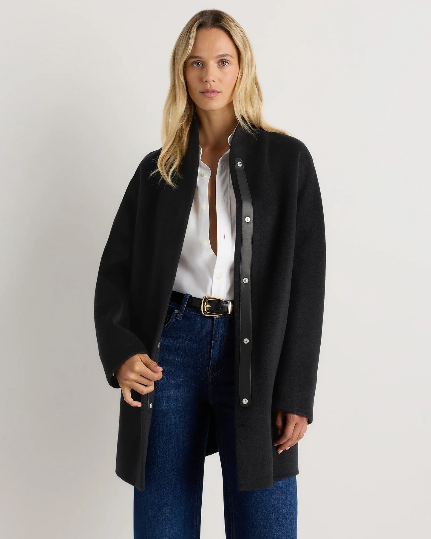 100% Mongolian Cashmere Double-Faced Cocoon Coat - XS / Black