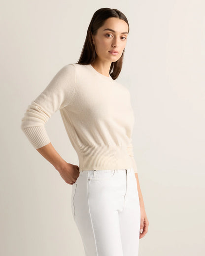 Mongolian Cashmere Shrunken Crewneck Sweater - XS / Ivory