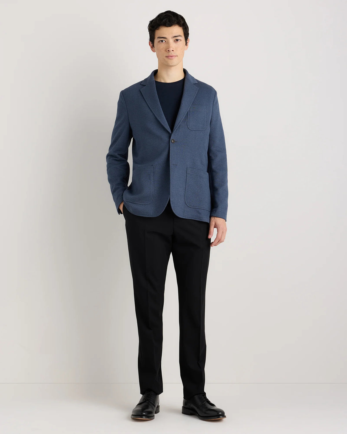 Organic Cotton Terry Knit Blazer - S / Heather Navy