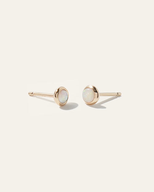 14K Gold Mini Opal Cabochon Studs - One Size / Yellow Gold