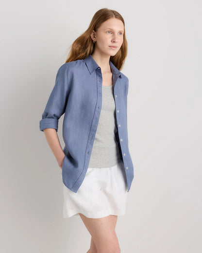 100% European Linen Long Sleeve Shirt - XS / Blue Pinstripe