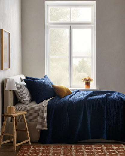 European Linen Cotton Stitch Quilt Set - Twin / Stone