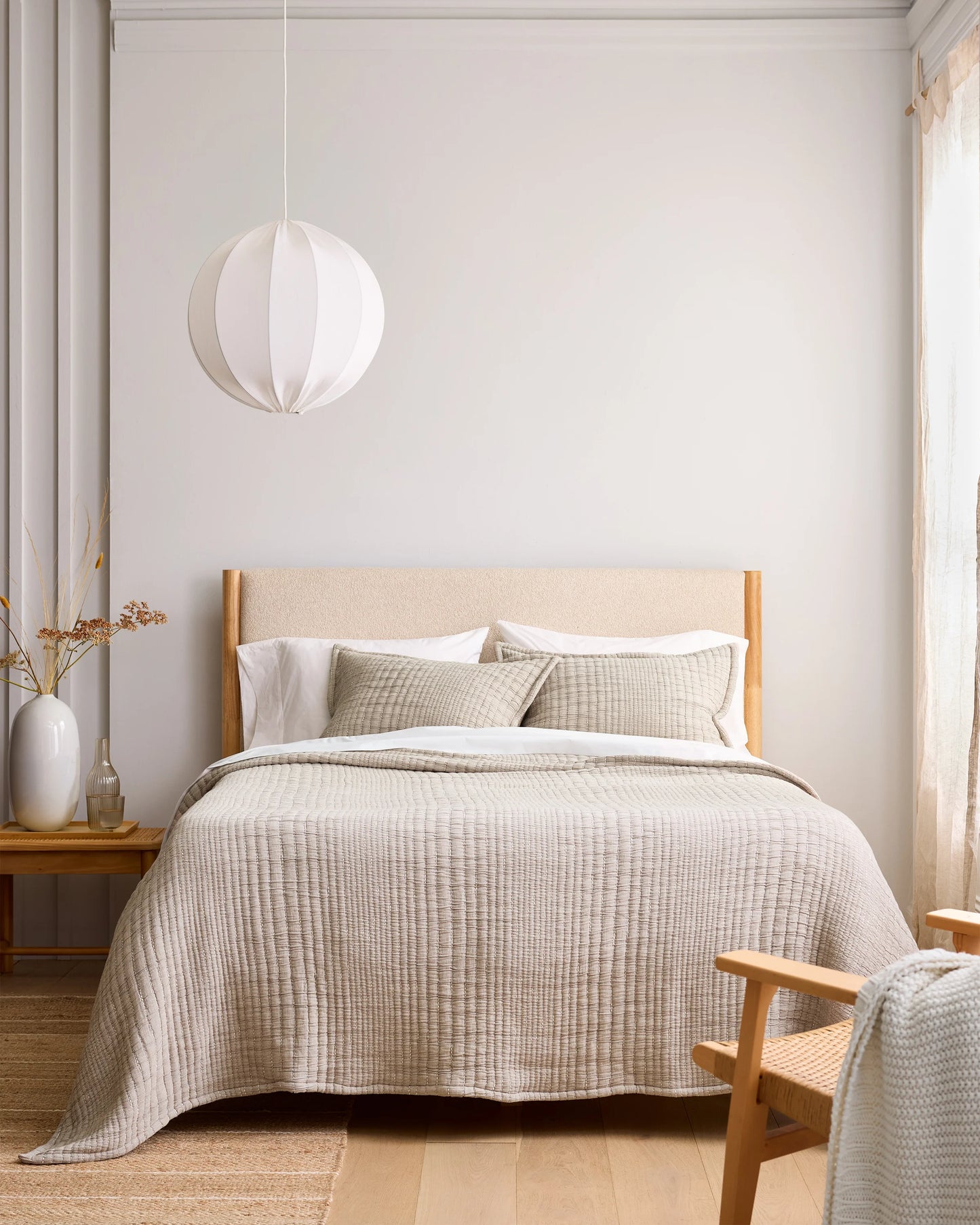 Organic Cotton Channel Stitch Coverlet - Twin / Coral Pink