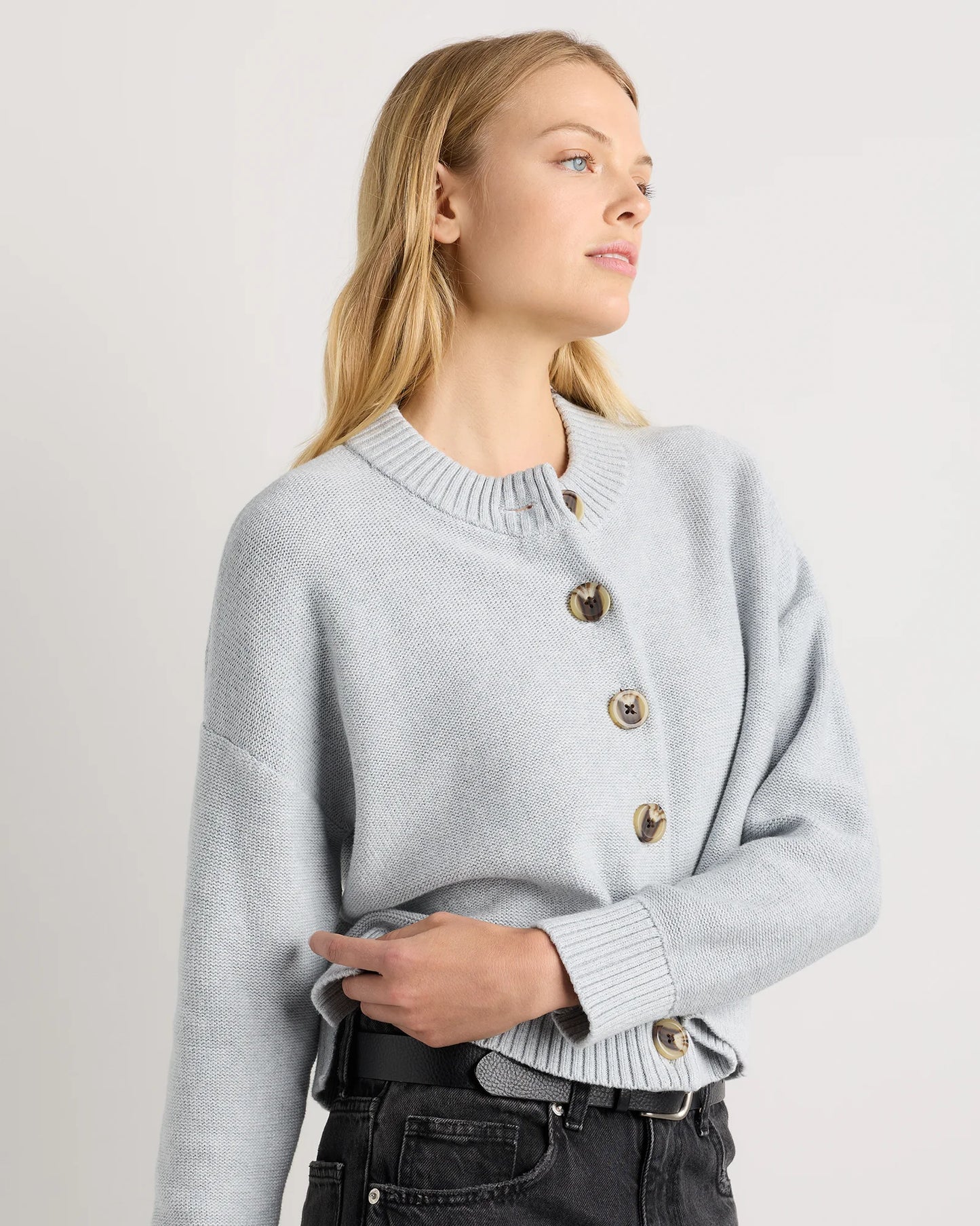 100% Organic Cotton Cropped Cardigan - XS / Heather Brown