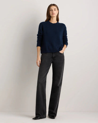 Mongolian Cashmere Boxy Crewneck Sweater - XS / Faded Denim/Brown/Ivory Variegated Stripe