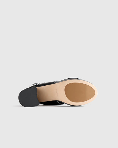 Italian Leather Double Band Block Heel Sandal - 5 / Black