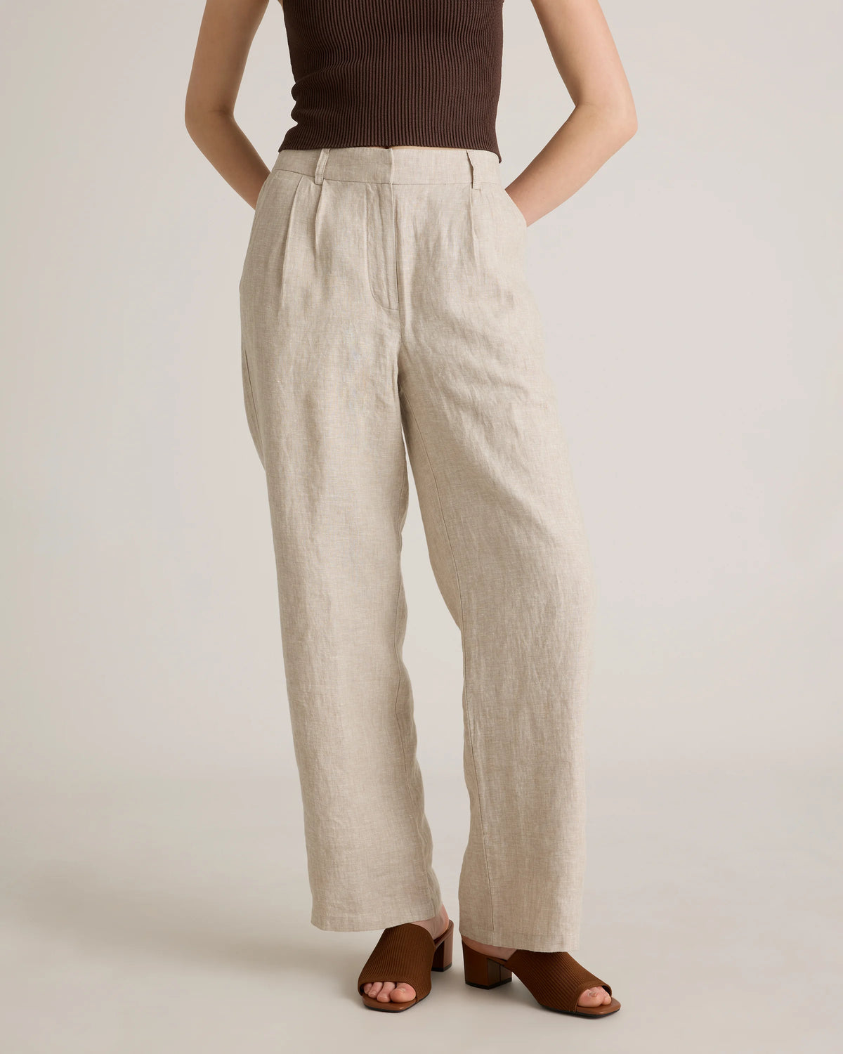 100% European Linen Pleated Trouser - 6 / Deep Navy