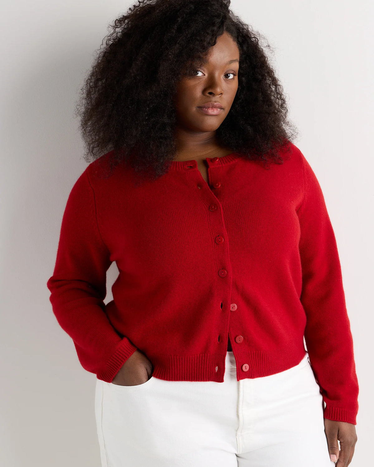 Mongolian Cashmere Cropped Crew Cardigan - 1X / Heather Vintage Pink / Brown Variegated Stripe