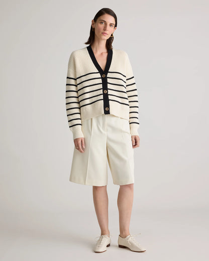 100% Organic Cotton Fisherman Boxy Cropped Cardigan - XS / Sapphire Blue