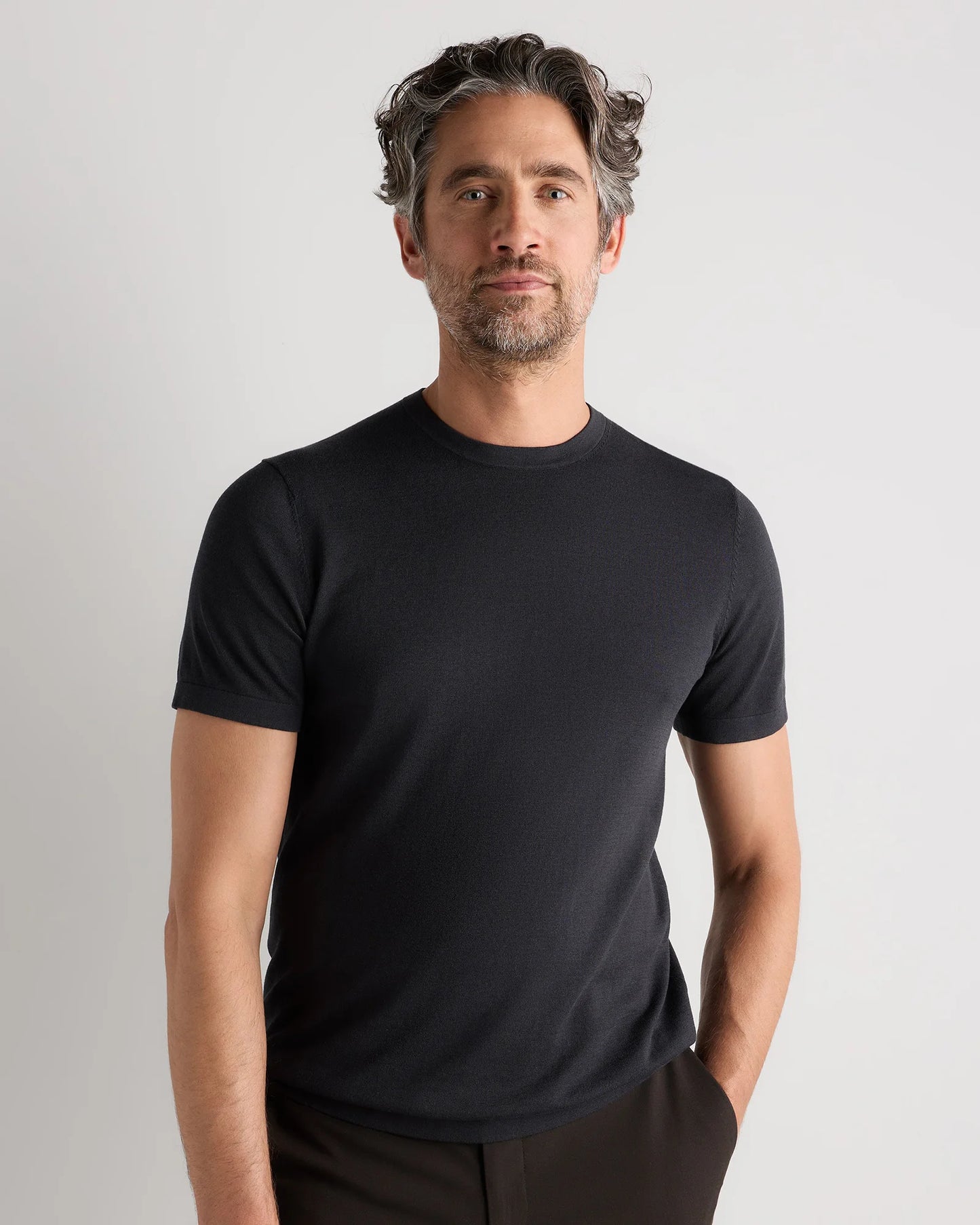 Cotton-Silk Short Sleeve Crewneck Sweater - S / Navy
