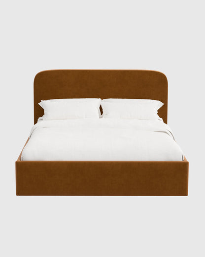 Curved Bed in Performance Velvet - Full / Walnut