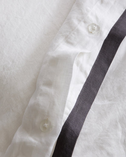 European Linen Contrast Flange Duvet Cover - Twin / Aloe/Sand