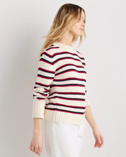 100% Organic Cotton Roll Neck Sweater - XS / Cornflower Mini Stripe