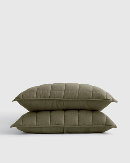 European Linen Box Quilted Sham Set - Standard / White