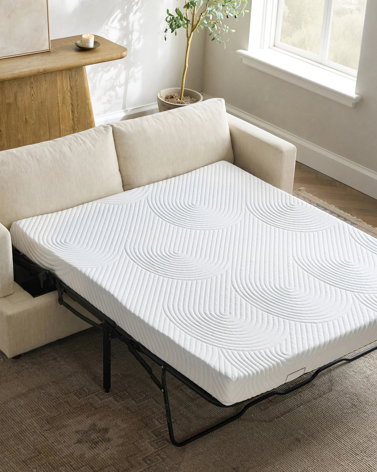 Sierra Curved Arm Sleeper Sofa in Performance Basketweave - One Size / Flax