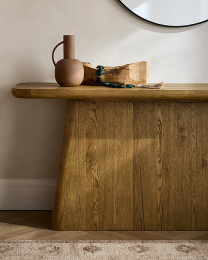 Rustic Oak Plinth Console Table - One Size / Light Brown