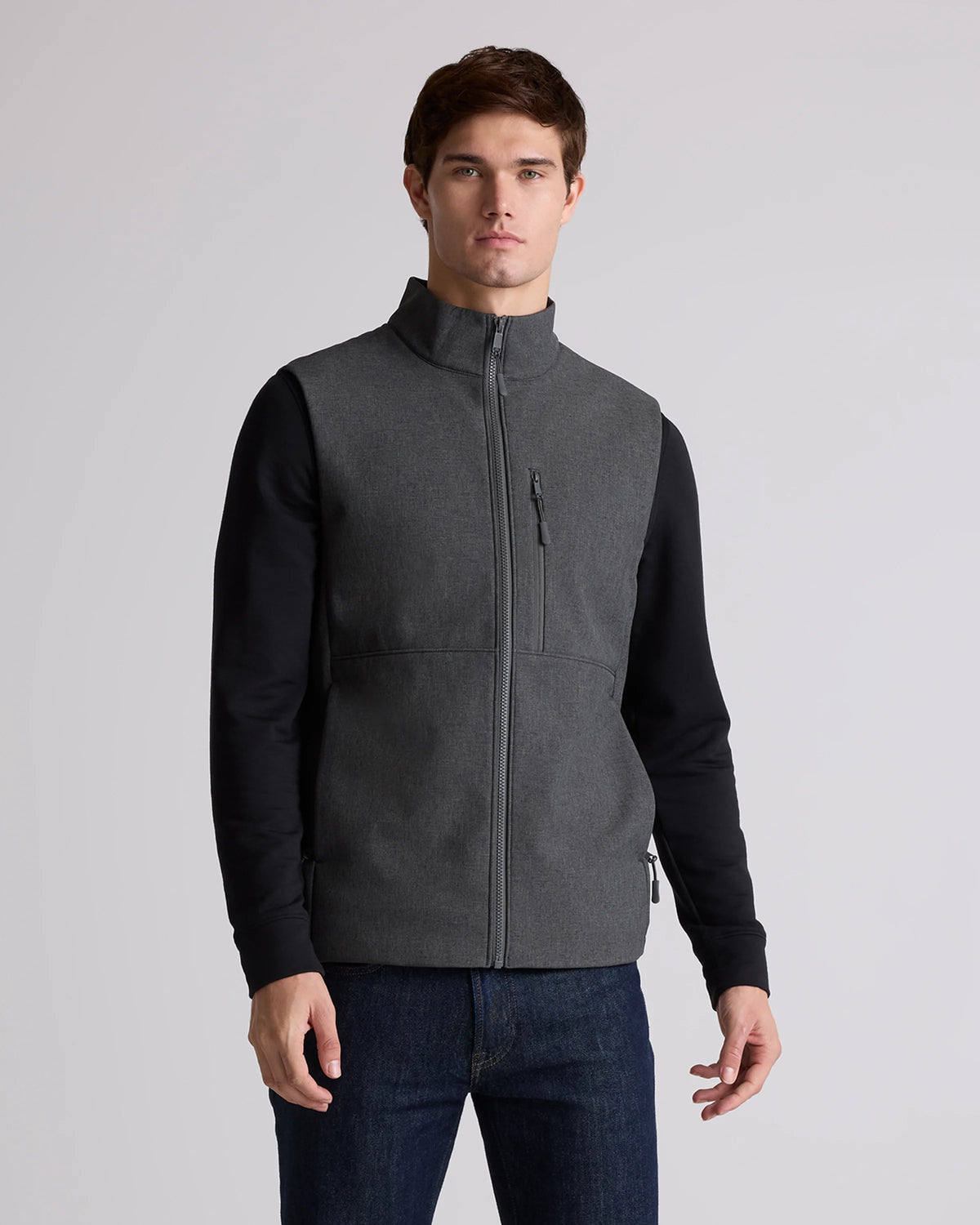 Softshell Fleece-Lined Full-Zip Vest - S / Heather Deep Navy