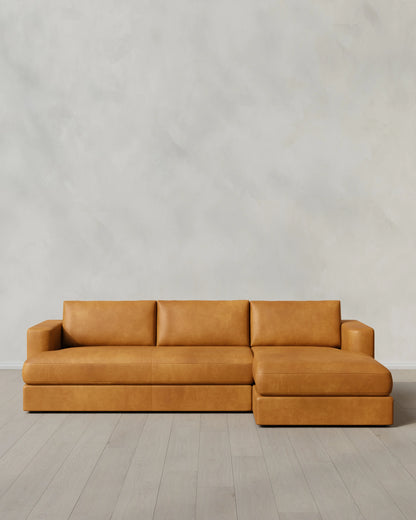 Sierra Curved Arm Chaise Sectional in Leather - Right Arm / Auburn