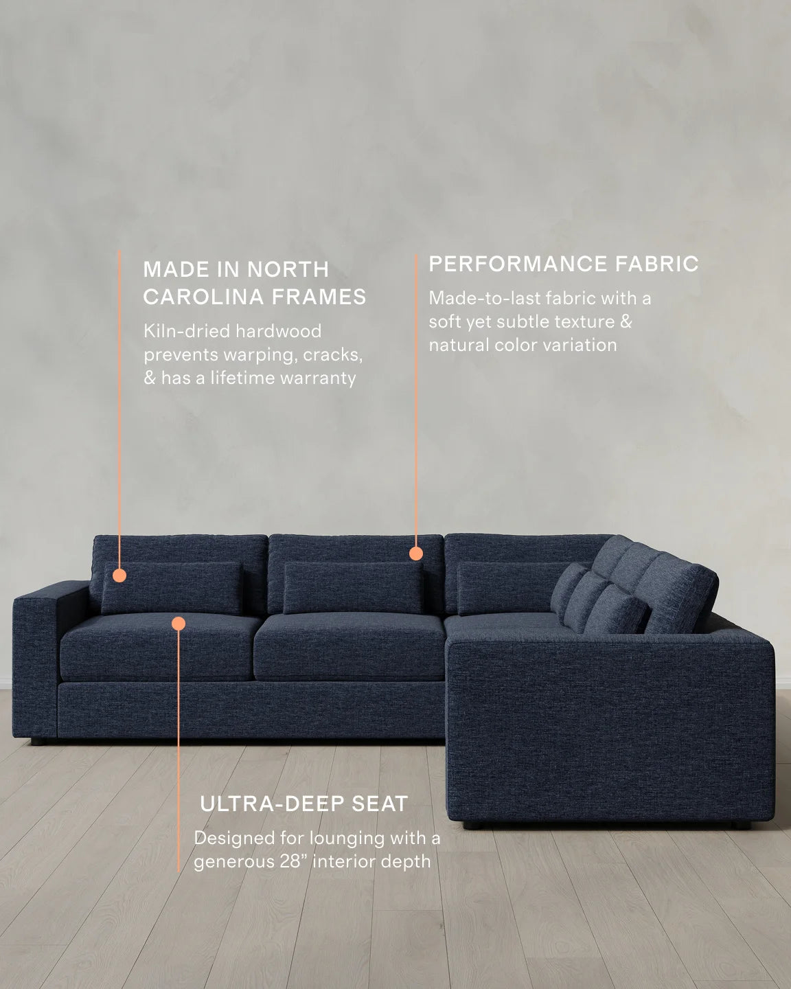 Ashford Deep Seat L Sectional in Performance Chenille Linen Blend - 119x119 / Sorrell