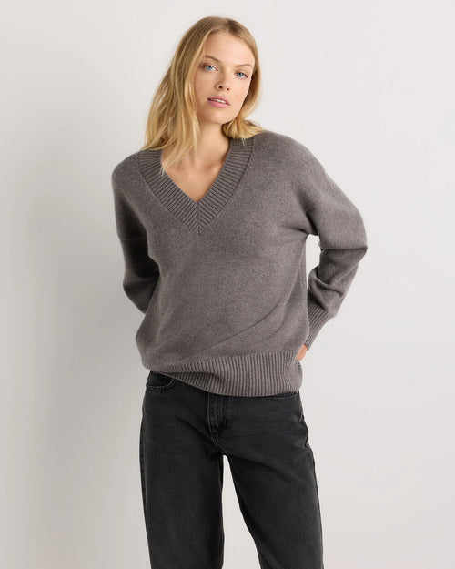 Mongolian Cashmere Oversized V-Neck Sweater - XS / Elk Brown