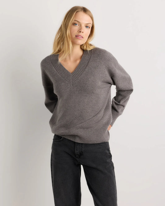 Mongolian Cashmere Oversized V-Neck Sweater - XS / Elk Brown