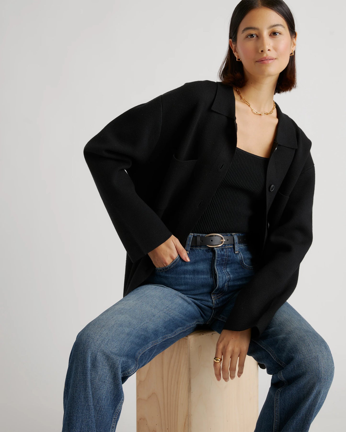Eco-Knit Milano Stitch Oversized Shirt Jacket - XS / Heather Grey