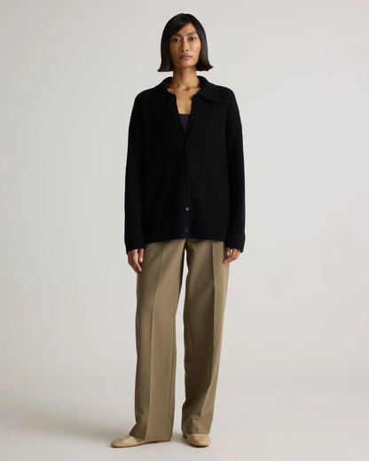 Mongolian Cashmere Wide-Rib Oversized Collared Cardigan - XS / Oatmeal