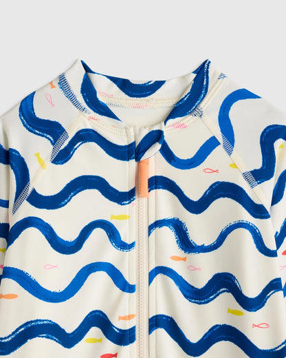 Long Sleeve Zip-Up Rash Guard One-Piece - 2T / Peri Beach Stripe